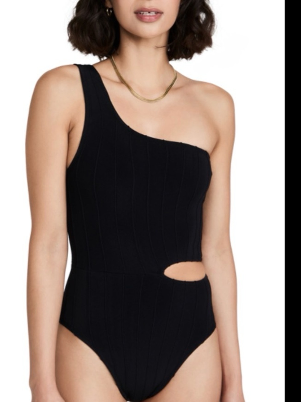 Hunza G Black One Shoulder Swimsuit with side Cutout